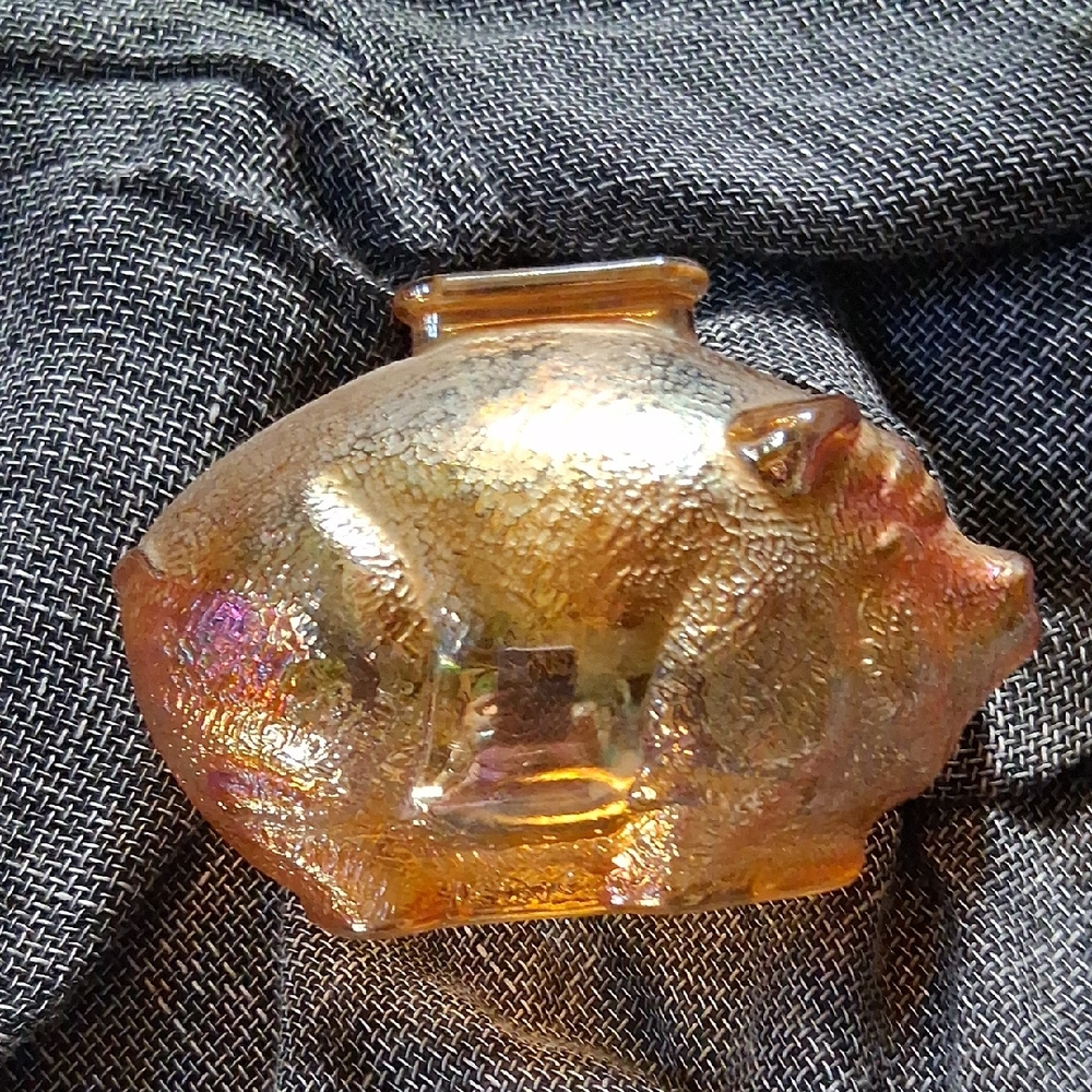 Gold Pig-Shaped Carnival Glass Bank